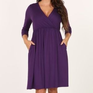 Eggplant Pocket Empire Waist Dress - Women NEW